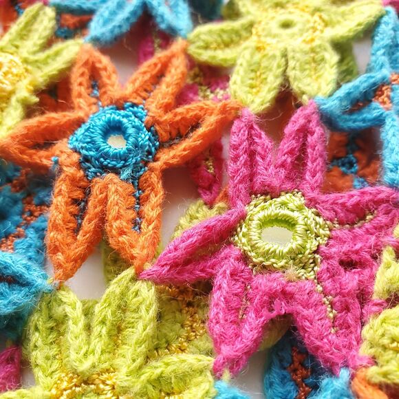 VTG Crochet Sweater XL Floral Colorful Embellished Cardigan Berek Takako Sakon - Picture 7 of 16